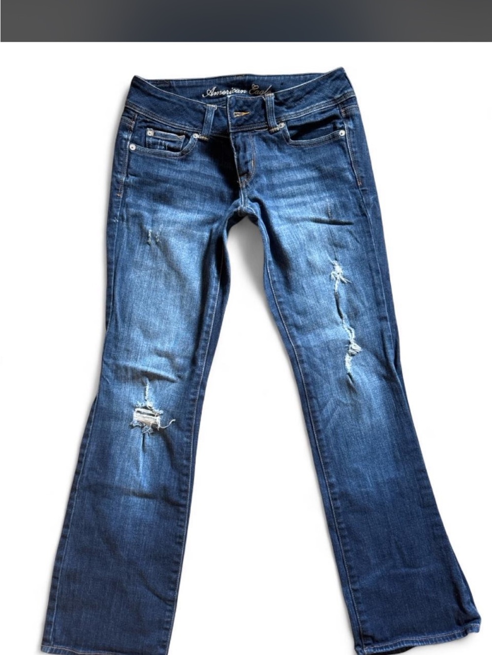 American Eagle Women's Distressed Flare Jeans in Blue